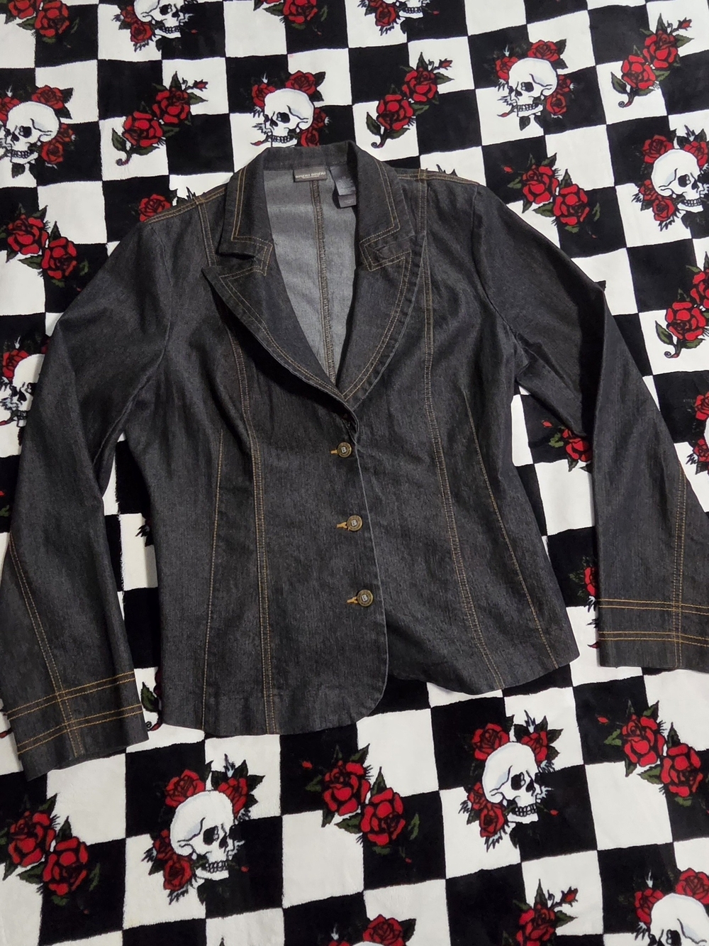 Bisou Bisou Michele Bohbot Dark Wash Denim Blazer Jacket